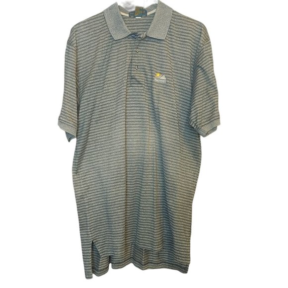 IZOD CLUB Mens M PGA West Embroidered Brown Striped Golf Polo Short Sleeve Shirt - Picture 1 of 4